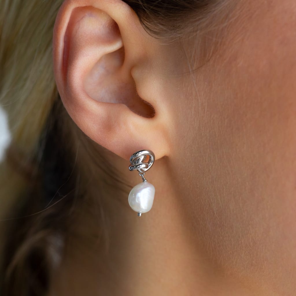 Tide Knot Pearl Drop Studs