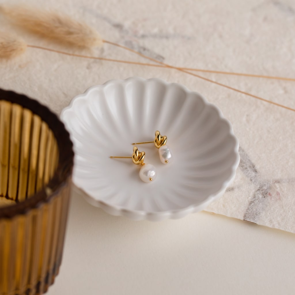 Tide Knot Pearl Drop Studs
