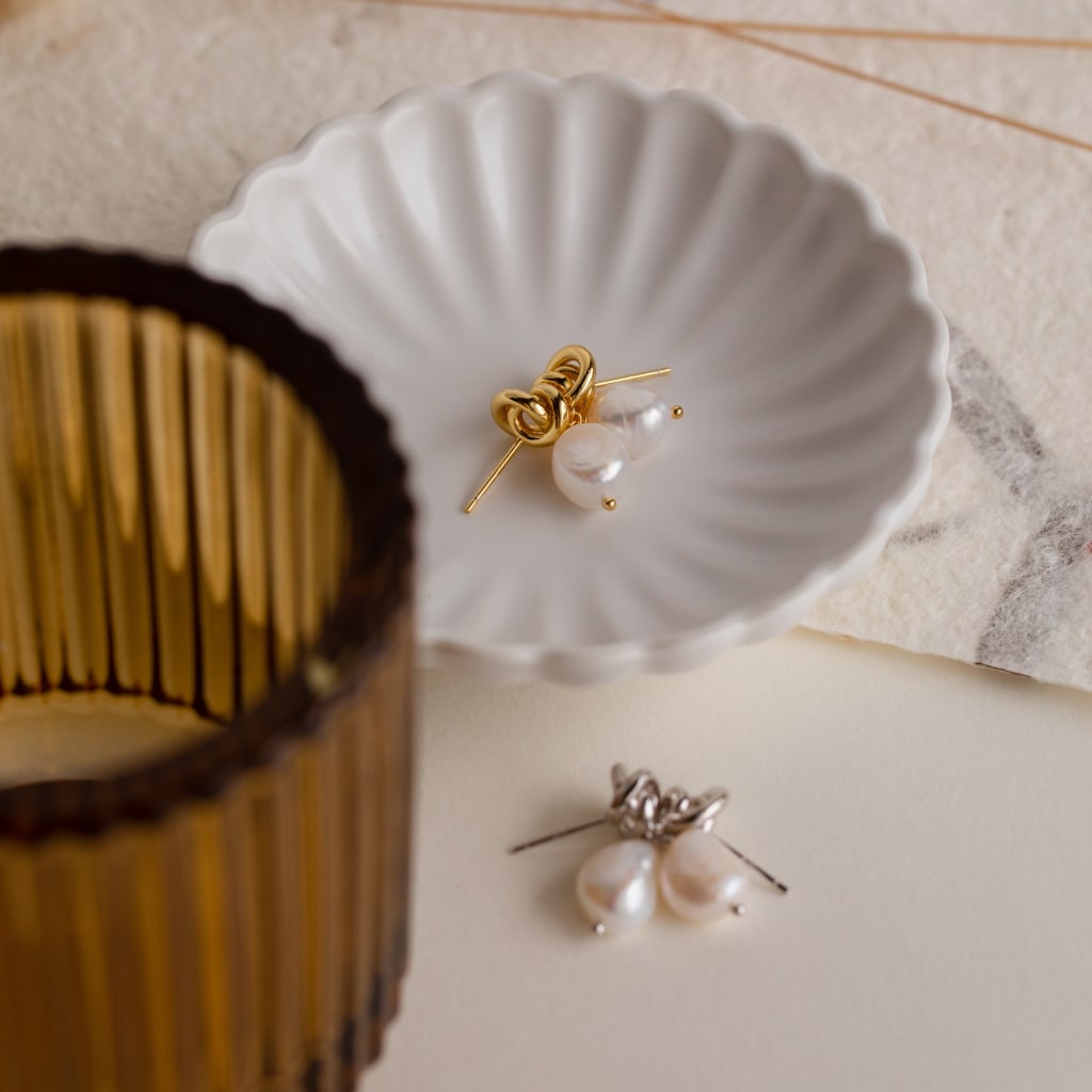 Tide Knot Pearl Drop Studs