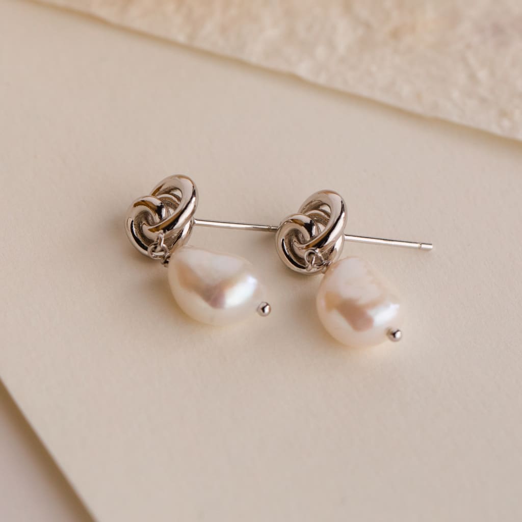 Tide Knot Pearl Drop Studs