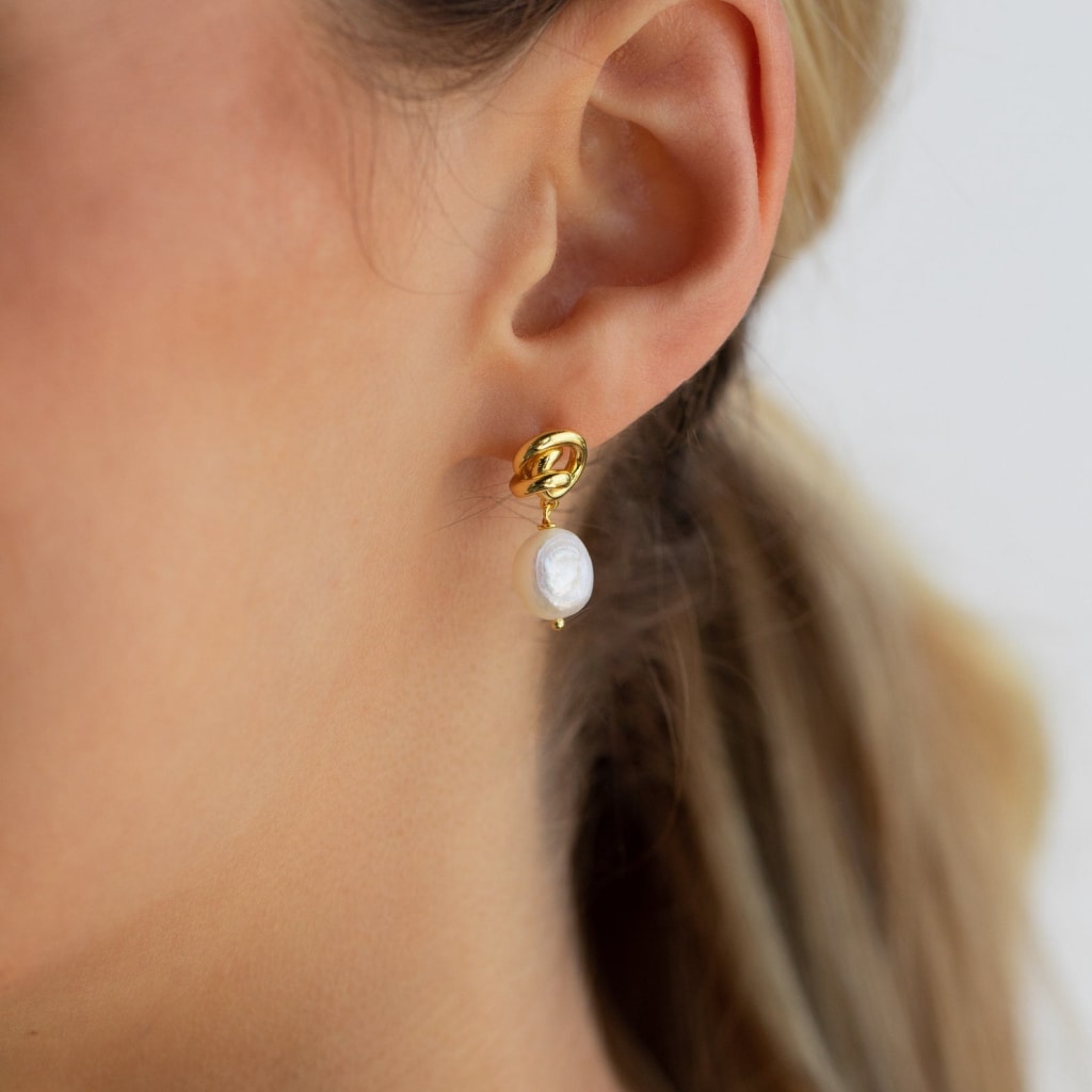 Tide Knot Pearl Drop Studs