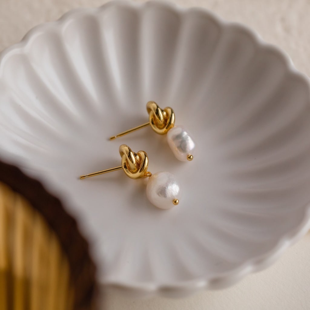 Tide Knot Pearl Drop Studs