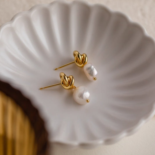 Tide Knot Pearl Drop Studs