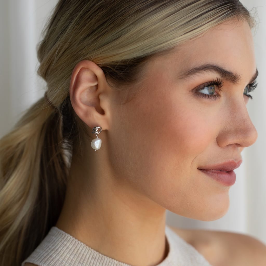 Tide Knot Pearl Drop Studs