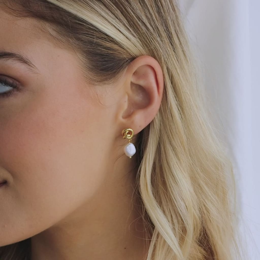Tide Knot Pearl Drop Studs