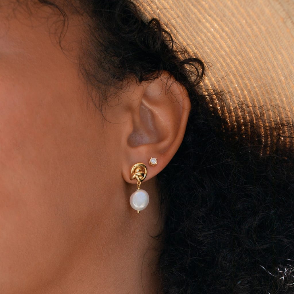 Tide Knot Pearl Drop Studs